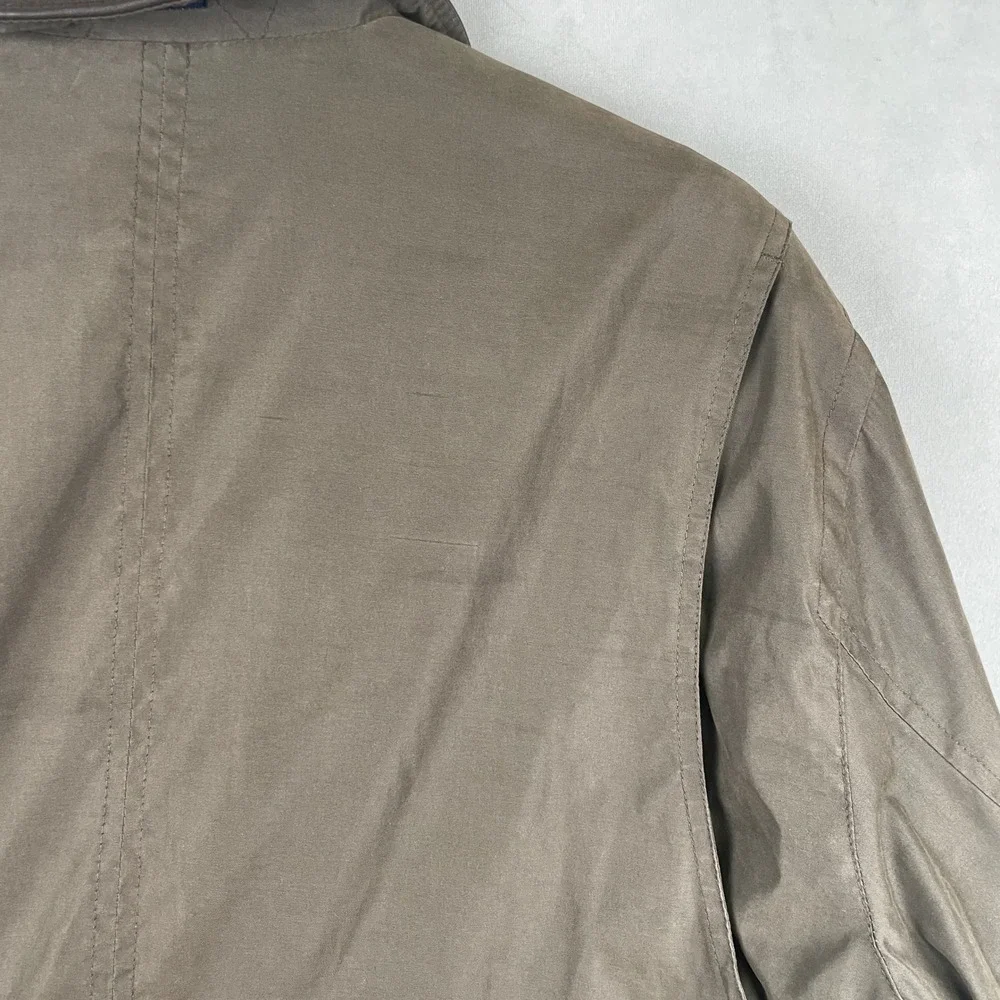 Dockers Mens Field Jacket‎ Olive Brown Resin Coated Fleece Quilted Lined L READ